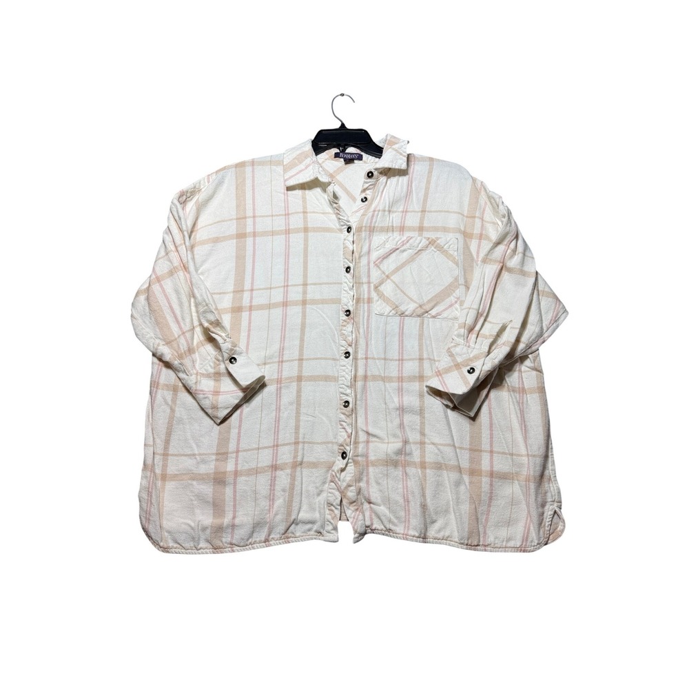 Roaman's Button Up Shirt Women 18W White Plaid Excellent Plaid Cotton